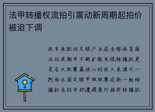 法甲转播权流拍引震动新周期起拍价被迫下调 法甲转播权流拍引震动新周期起拍价被迫下调